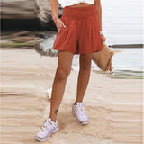 Women's Hot Selling Solid Color High-Waisted Elastic Shorts Tight Waist Wide Leg
