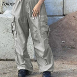 Gray Baggy Pants Fashion Streetwear Spring Women Denim Pants Loose High Waist Cargo Pants Korean