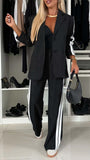 Casual Black And White Striped Suit Suit Women's