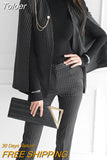 Autumn 2 Piece Trouser Suits Elegant Women Temperament Formal Casual Striped Cloak Belt Coat Blazer Pants Slim Set