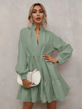 New Fashion Temperament Women's Fungus Lace Collar Solid Color Ruffled V-neck Lantern Long-sleeved Loose Casual