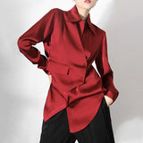 Casual Irregular Patchwork Solid Shirt Female Lapel Long Sleeve Asymmetrical Fashion Blouse For Women Spring