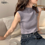 Knitted Top Summer Turtleneck Tank Top Female Sleveless T-shirt Vest Casual Women Camisole Blouse Sleeveless Slim Top