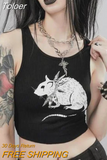 Mesh Patchwork Transparant Back Body Crop Top Women Sleeveless Clubwear Gothic Style Skull Graphic Embroidery Black