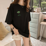 Toloer Summer New Embroidered Short-Sleeved T-Shirt Women With The Same Clothes Korean Version Versatile Medium Long Top