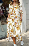 Casual Print Long Blouse Dress with Sequin