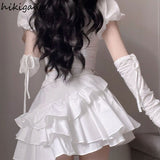 Clothes Fashion Two Piece Set for Women Sweet Puff Sleeve Crop Tops Irregular Ruffles A-line Skirt Suit Fashion Y2k