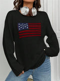 And Winter New Loose Round Neck Flag Pattern Simple Knitted