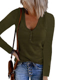 Autumn New Women's Button Vest Solid Color V-Neck Long-Sleeved T-Shirt