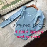 new spring and summer fashion women clothes sqaure collar full sleeves elastic high waist sexy pullover