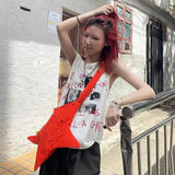 Vintage Grunge Ribbed Tank Tops Korean Fashion Graphic Tanktops Knitted Japanese Harajuku White Tops Punk Streetwear
