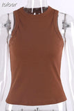 Summer Round Neck Sleeveless Cut Out Sexy Crop Off Shoulder Solid 2023 Skinny Sport Short Tops Female Fashion