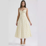 Temperament Floral Series French Summer Slings Gentle Wind Dress With Thin Floral Slings Long