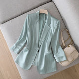 Summer New Japanese Fashion Shiny Acetate Satin Small Women's Blazers Jacket Elegant Designer Slim Saggy Silky Ladies