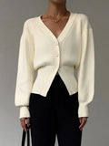 V-Neck Solid Color Temperament Women's 2023 Autumn And Winter Single Breasted New Long Sleeve Sweater Cardigan