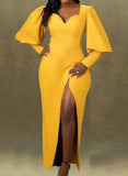 Sexy Irregular Collar Puffed Long Sleeve Slit Long