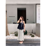 Sense Of The Color Stripe Splicing Sleeveless Sling Vest A Set Of Top Women Loose Thin A Word Half-Body Skirt