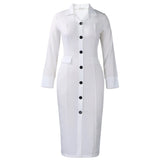 Women's Autumn And Winter Women's Fashion Career Long-Sleeved Suit Collar Splicing Bag-Gushion Pencil Dress
