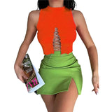 Women Crop Tops y2k Solid Color Slim Fit Front Hollow Out Bandage Sleeveless Tank Tops Basic Harajuku Tanks and
