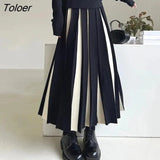 Fashion Striped Mixed Color Long Skirt Women High Waist Elegant Woman Pleated Skirt Spring Knitted Faldas Largas