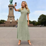 Retro Style Short-Sleeved Collar Knitted Hollow Pattern Dress Dress Dress Dress Dress Dress