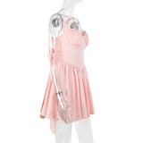 Back Long Bow Strap Mini Dress-Outfit