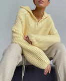 WOTWOY Autumn Winter Thickening Knitted Sweater Women Casual Zipper Polo Collar Loose Knitted Pullovers Female White Jumper