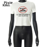 Slogan Printed Graphic T Shirts Streetwear Fashion 2023 Summer Clothes for Women Casual Sexy White Crop Top