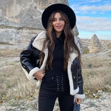 2022 New Fashion Suede Teddy Brown Woman Jacket Vintage Patchwork PU With Zipper Winter Coat Women Female Outwear