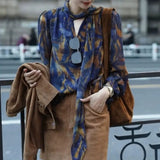 Toloer Spring And Summer New Small Shirt French Single Special Top Design Small Smell Blue Printed