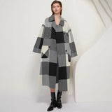 Women Vintage Plaid Woolen Long Coat With Pockets Double Breasted Fashion Overcoat Female Batwing Long Sleeve Wool