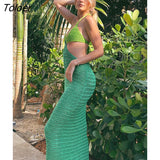 Knitted Sexy V-neck Bandage Women Dress Green Patchwork Backless High Waist Dress Women Summer Skinny Fashion