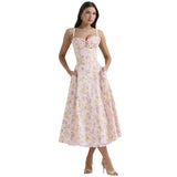 Temperament Floral Series French Summer Slings Gentle Wind Dress With Thin Floral Slings Long