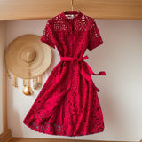 Retro Famous Style Temperament Dress Heart Lace Short-Sleeved Dress Women's Summer