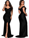 Sweetheart Slit Pleated Long Evening