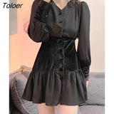 Elengant Solid Hollow Out Velvet Mini Dress Long Sleeve A-line Rave Dresses Women Casual Fashion Outfits Autumn