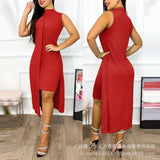 Elegant Asymmetrical Women's Split Dress Sleeveless Sexy Bodycon Party Night Vestidos Summer Dresses for Woman