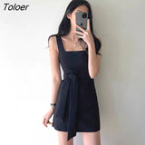 Women Simple Sleeveless Dress Solid Sheath Leisure Vintage Lace-up Korean Style Office Lady Elegant Daily All-match Slim