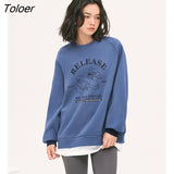 Women Fake Two Piece Sweatshirts 2022 Autumn Long Sleeve O Neck Loose Hoodies Graphic Print Casual Streetwear