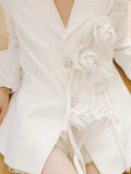 Fashion Women's Blazer Notched Collar Loose Diamonds Buttons Spliced Flower White Suit Jackets summer 2023 New