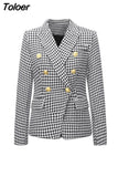 High Quality 2023 New Designer Blazer Women's Double Breasted Pocket Lion Buttons Slim Plaid Blazer Jacket