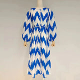 TWOTWINSTYLE Colorblock Wave Striped Dress For Women Round Neck Long Lantern Sleeve Lace Up Dresses Female Spring Clothing
