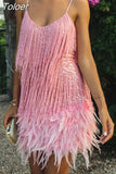 Party Dress Women 2023 Summer Tassel Sequins Sexy Sleeveless Y2k Spaghetti Strap Dresses Night Club E-girl