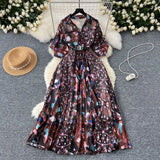 Summer Dress New Niche Light Familiar Wind V To Receive Waist Thin Temperament French Pressure Folding Printing Chiffon