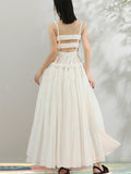 2022 New Summer Strapless Back Hollow Out Square Pleated Slim Big Hem White Temperament Dress Women Fashion