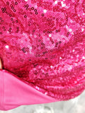 Fashion Women's Dress Deep V-neck Slim Sexy Spliced Lace Up Cuffs Pink Sequins Pleated Hip Dresses Autumn 2023 New