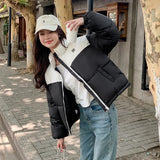 Down Cotton Clothing Women Short Style 2024 Autumn And Winter Korean Version Of Small Bread Clothing Thick Loose Color Stand Collar Coat-Outfit