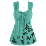 Sleeveless Top Women Fashion Vest Summer Butterfly Print Casual Sleeveless Slim Vest Solid Color Swing Cami