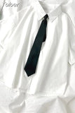 White Shirts Women with Tie Japanese Style Preppy Students BF Simple Solid Loose Summer Top Daily Streetwear