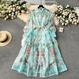 Court Style Dress Spring Dress Design Retro Print Long High-End Temperament Dress